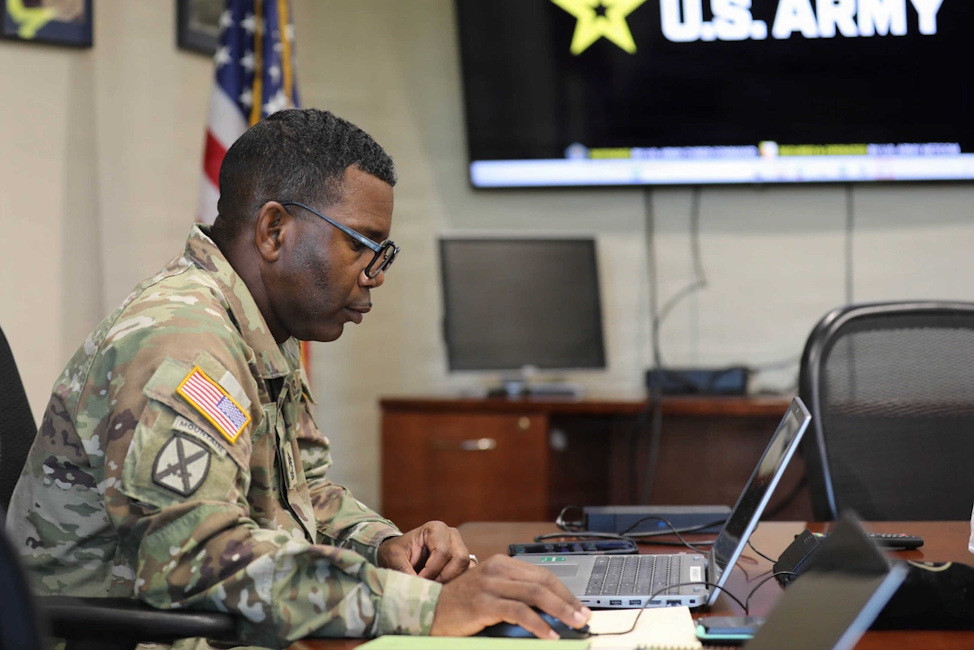 Master Sgt. Wrensford Ault of the Virgin Islands National Guard works during a military assignment. Recent VING records identify Ault as a Master Sergeant assigned to the 104th Troop Command.